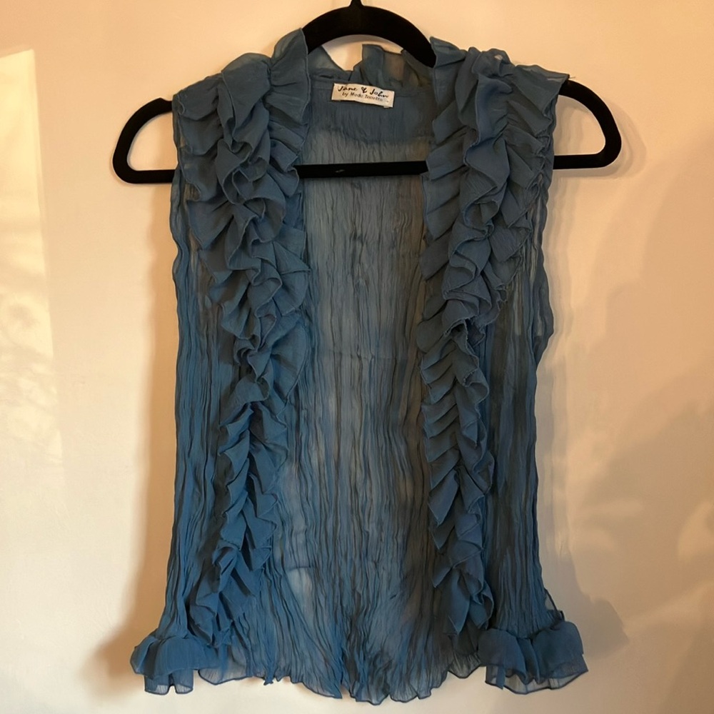 Blue Ruffled Sleeveless Top